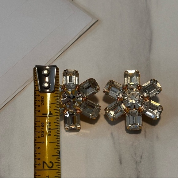 Trifari vintage crystal large snowflake earrings gold tone - Picture 5 of 7